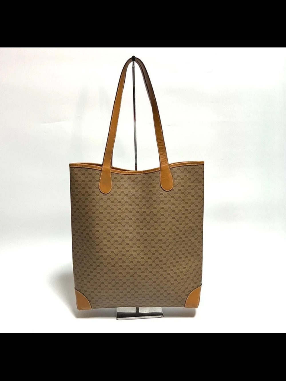 Gucci Beige Brown GG Canvas Tote with Green-Red Web Stripe - Picture 3 of 14